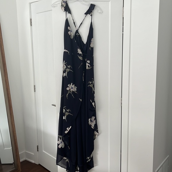 Lulus All Mine Navy Blue Floral Print High-Low Wrap Dress Size L Never Worn - Picture 7 of 9